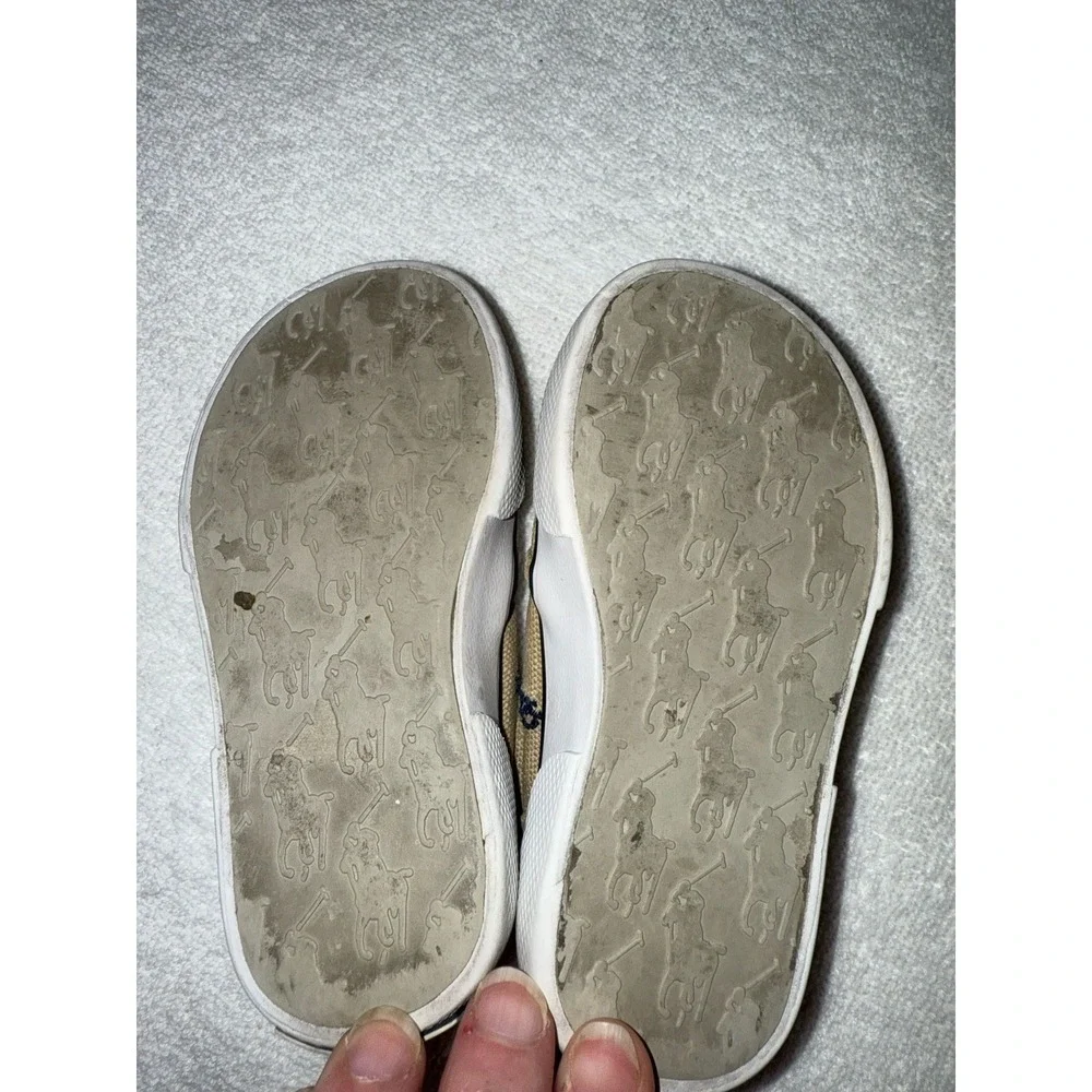 Polo Ralph Lauren Little Boys Shoes Size 5 Slip‎ On, Tan With Blue Horses